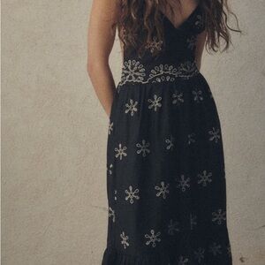 Zara black and white embroidered dress